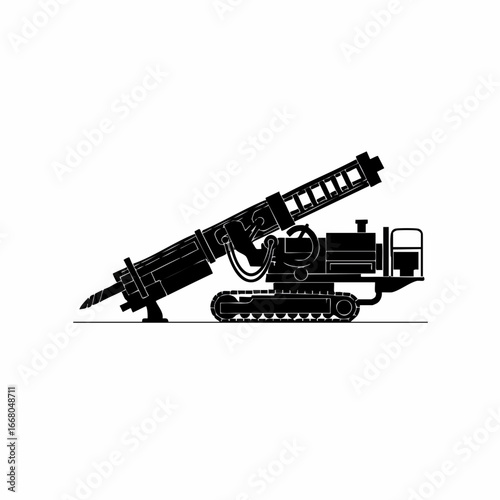 Black Silhouette of a Crawler Mounted Hydraulic Drill Rig