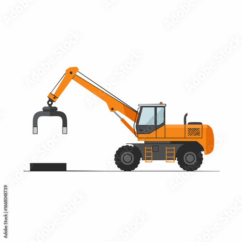 Orange Construction Crane Lifting a Heavy Load