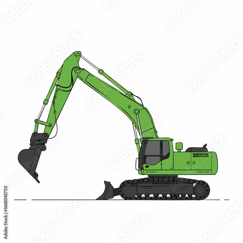 Green Excavator Illustration Depicting Construction and Earthmoving Machinery.