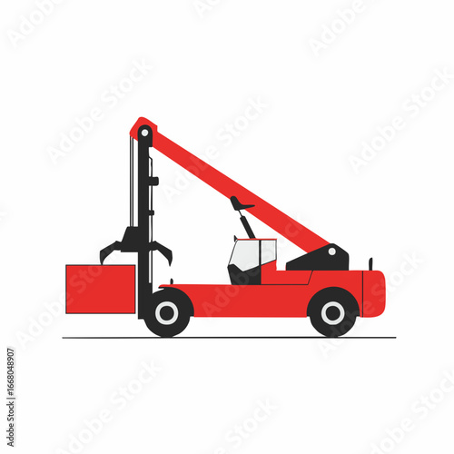 Red Reach Stacker Lifting a Container with Black Grips Illustration