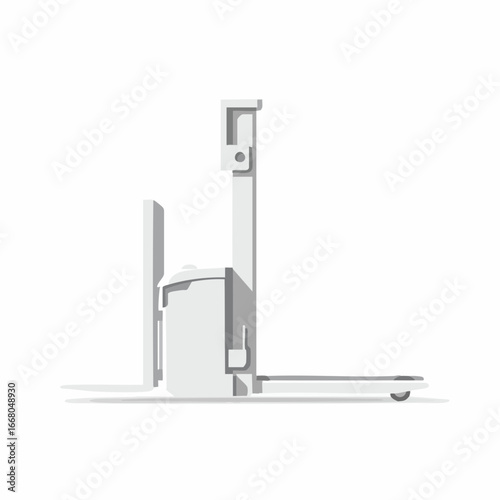 Minimalist illustration of a pale gray electric pallet jack with shadow