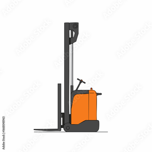 Orange and Gray Industrial Forklift Illustration with Detailed Design and Features