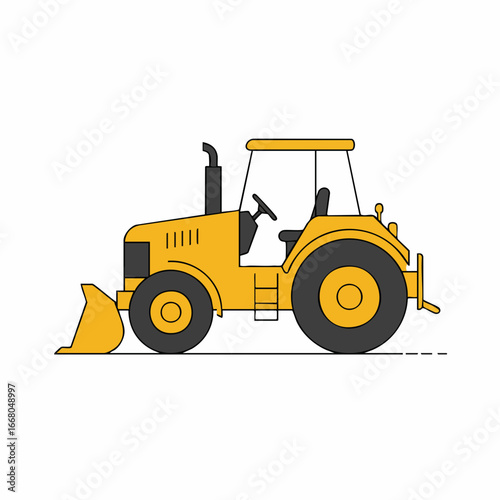 Stylized Yellow Tractor with Front Loader and Black Accents Illustration