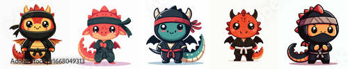 cute dragon vector in ninja costume