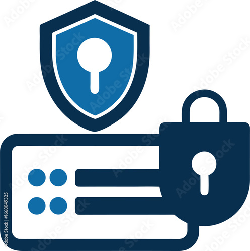 Shield and credit card with padlock and keyhole symbols