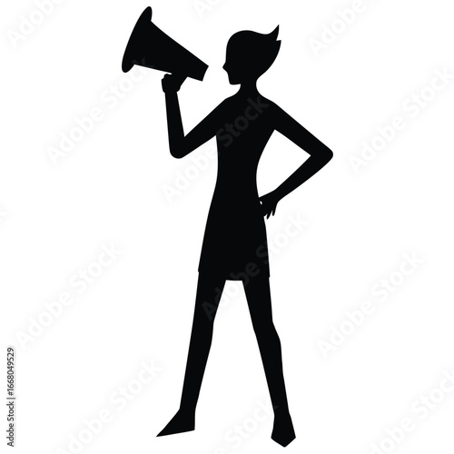 Person holding megaphone announcing silhouette announcement
