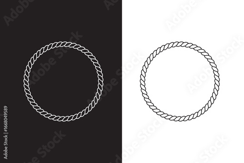 Two twisted rope circles in white and black isolated on white background circular rope brown rope
