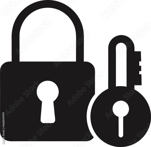 Lock and key icon, security and access concept