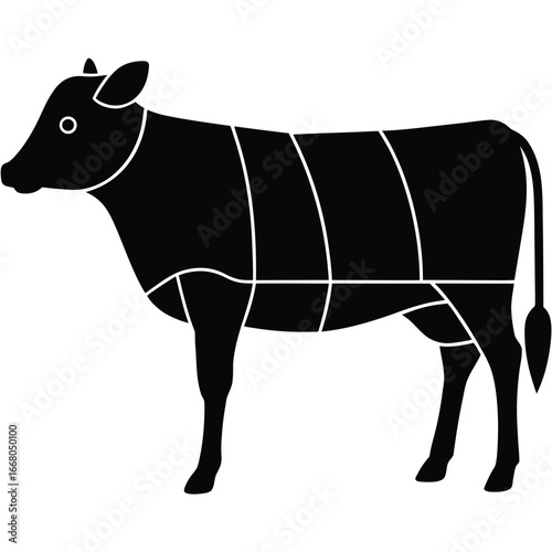Stylized black cow diagram cattle livestock