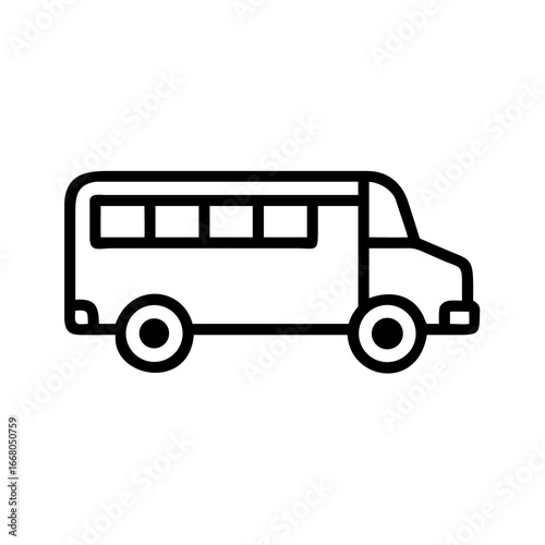 School bus vector icon illustration, transportation symbol, public transport outline, bus clip art image on transparent background