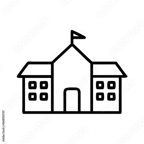 School building outline vector icon illustration for education and architecture design projects use on transparent background