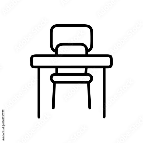 Desk and chair line art vector illustration for study room furniture and school equipment design element on transparent background