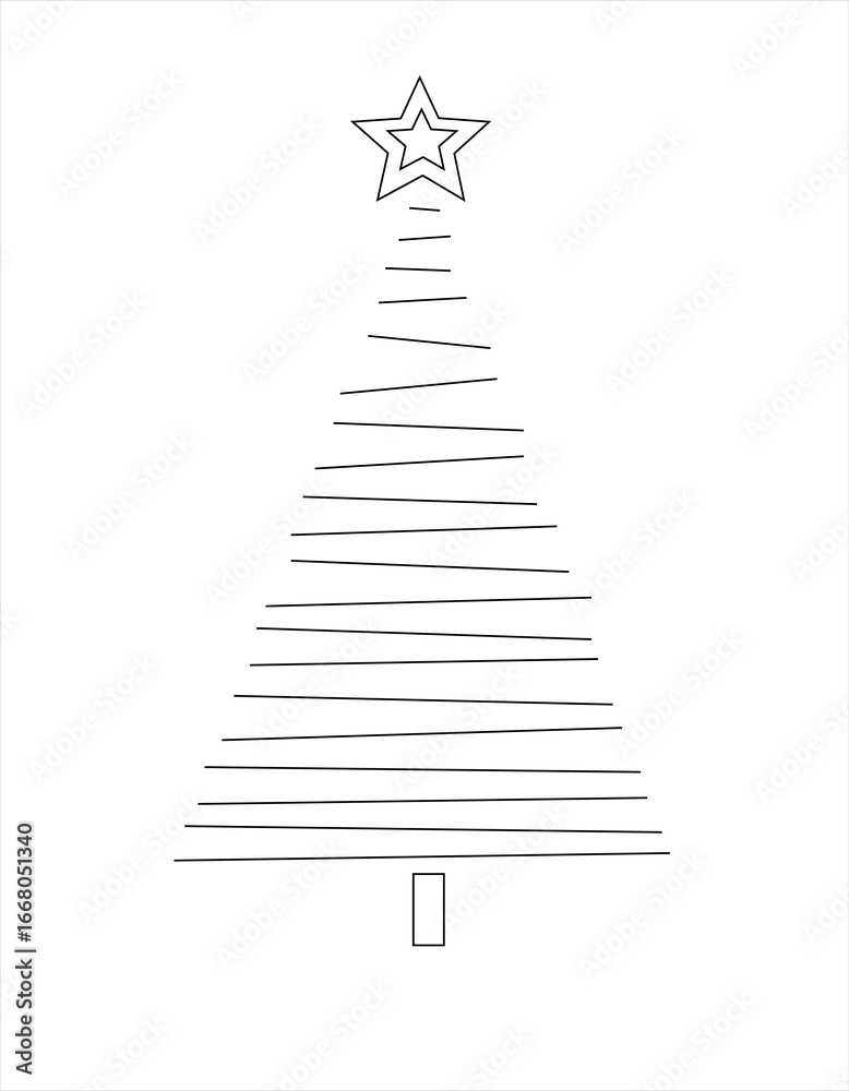 Fototapeta premium Minimalist illustration of a Christmas tree in line art style. Seasonal design for greeting cards, posters, holiday invitations, and modern winter decorations.