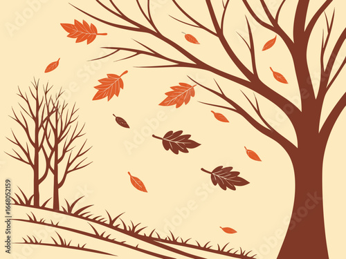 Golden leaves falling in sunlight, autumn season. Autumn maple leaves in vibrant orange and red hues falling. Autumn leaves falling in park