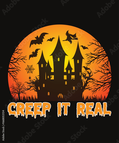 Halloween background with pumpkins and bats under a spooky moonlit night illustration