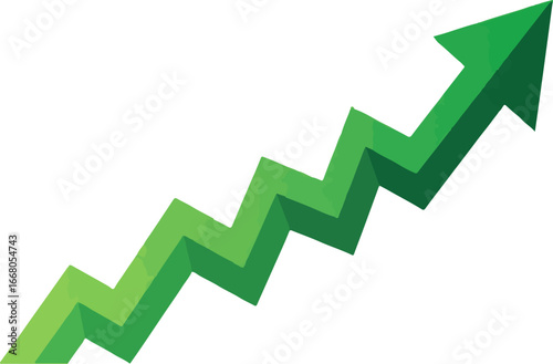 Green arrow pointing up diagonally on white background