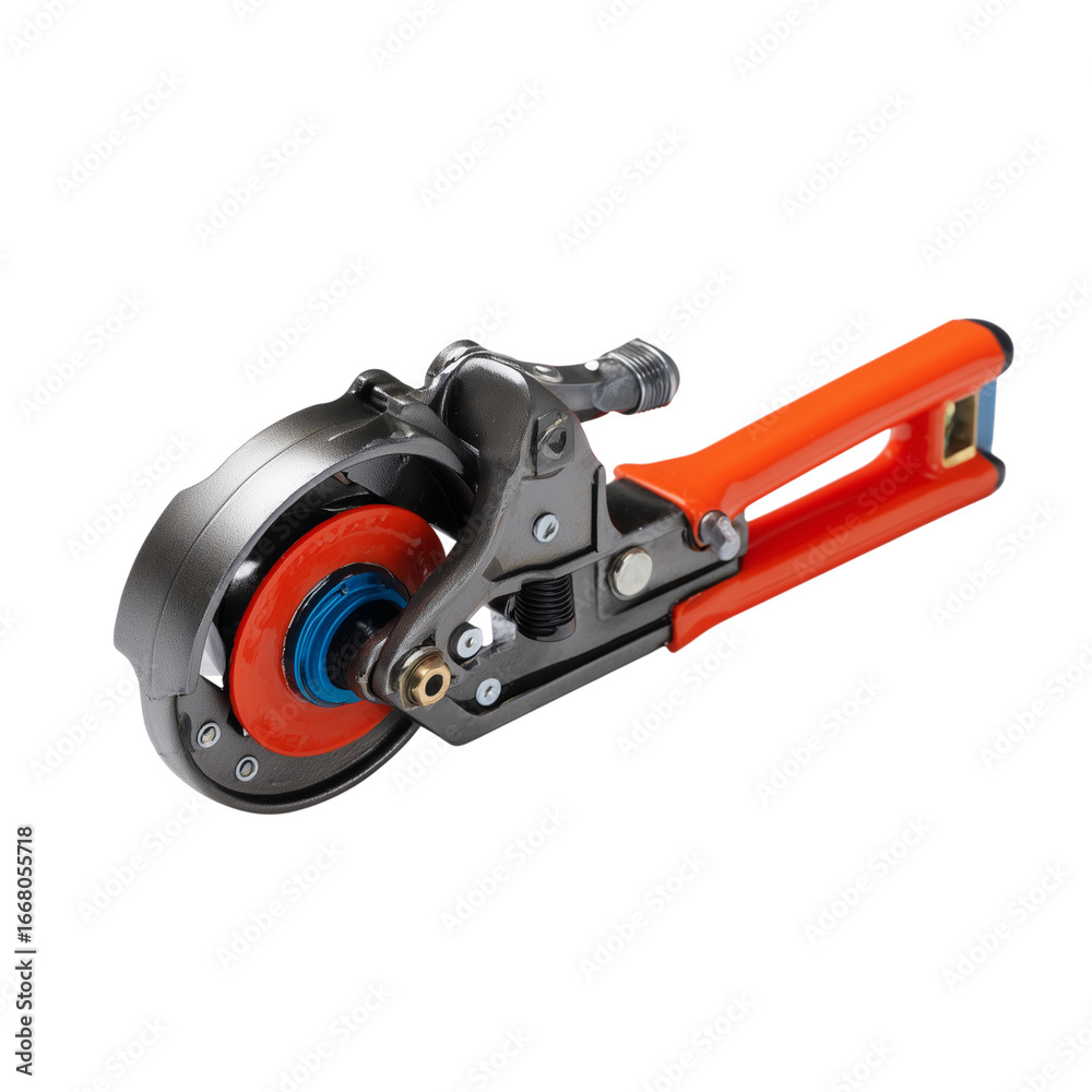 Obraz premium A pipe cutter with a rotating wheel, designed for clean cuts on copper and PVC pipes, highlighted on a white background.