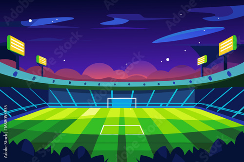 Vibrant football stadium under a starry night sky
