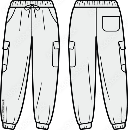 Casual drawstring jogger pants with side cargo pockets, elastic waistband and ankle cuffs, comfortable style for daily wear