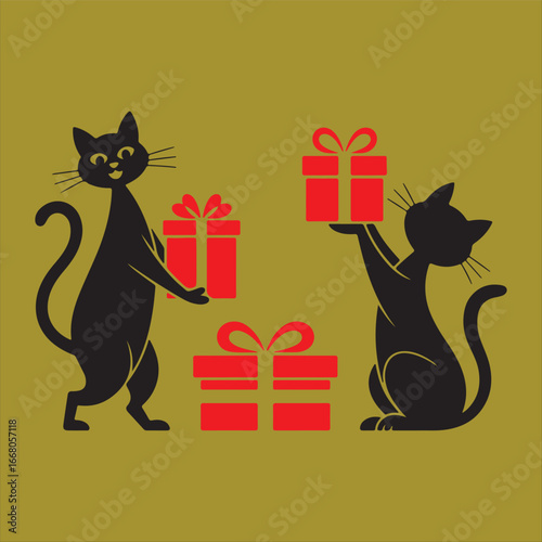  Two cat with gift box