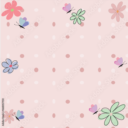 Playful Polka Dot Butterfly and Floral Pattern
