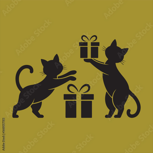  two black cat with gift box