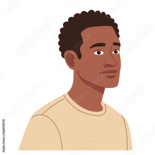 Cartoon illustration of an african american man with short curly hair. Diverse male character with neutral expression. User avatar concept.