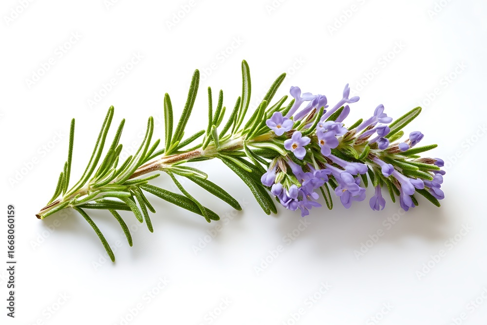 Naklejka premium Flowering rosemary sprig with purple blooms isolated on white background for culinary or medicinal use