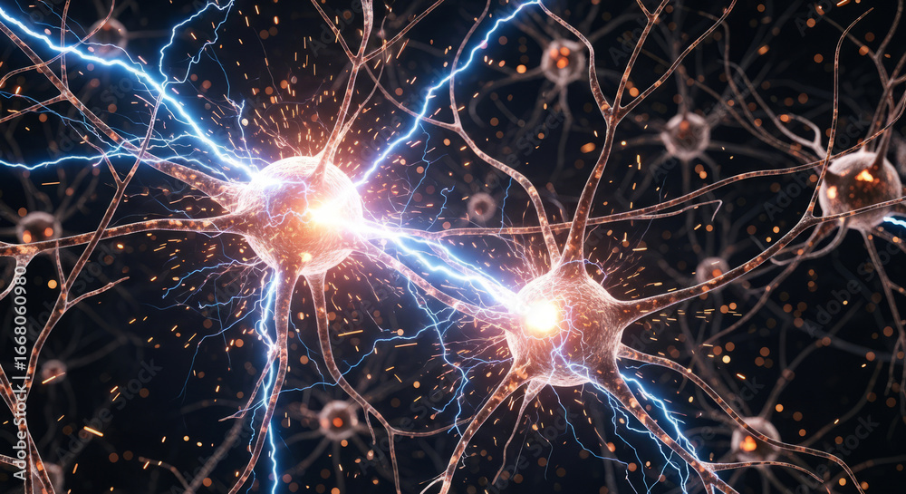Fototapeta premium Synaptic Transmission - Electrical Impulse Between Neurons.