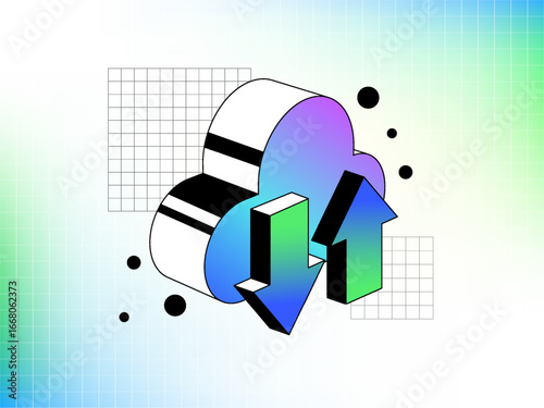 Cloud Sync Vector Illustration - Gradient Cloud Storage with Arrows Icon