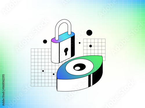 Secure Storage Vector Illustration - Gradient Lock with Data Protection Icon