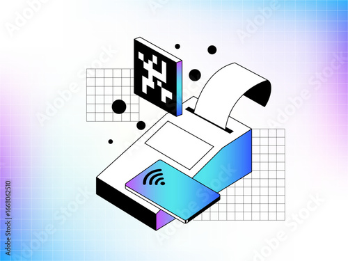 Contactless Payment Vector Illustration - Gradient POS Machine with NFC Symbol