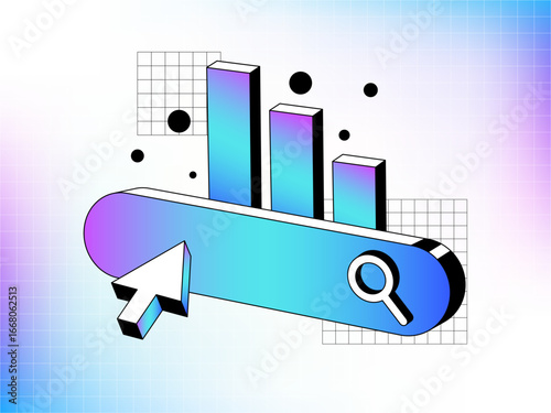 Search Analytics Vector Illustration - Gradient Bar Chart with Magnifying Glass Icon