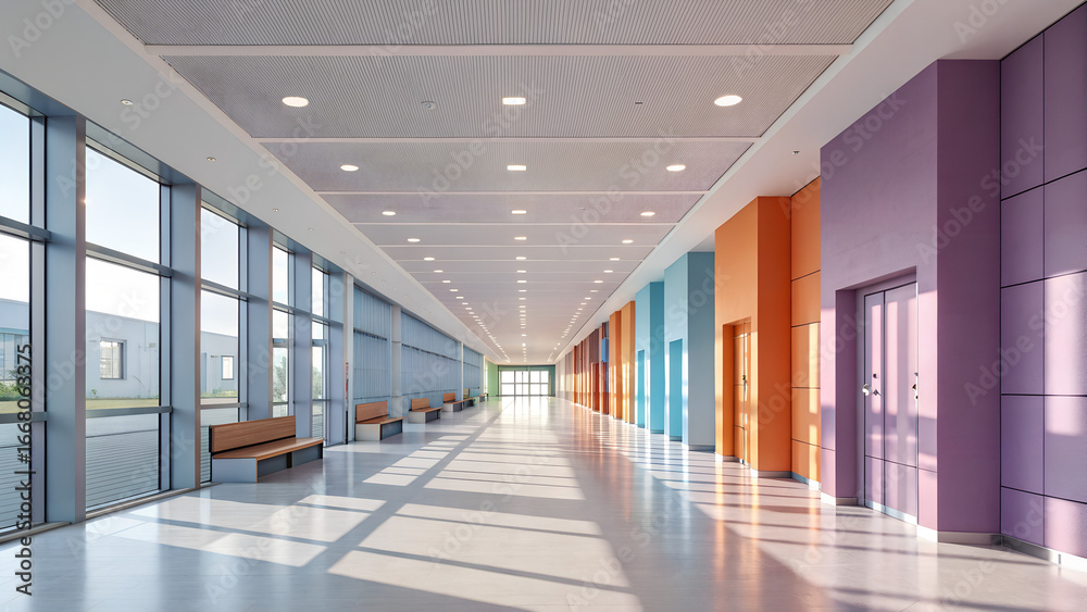 Fototapeta premium Modern Colorful Hallway with Reflective Floor