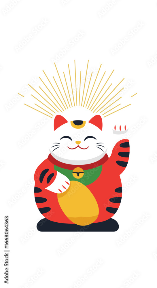 Fototapeta premium Smiling Japanese Maneki Neko cat beckoning good fortune and prosperity for business success