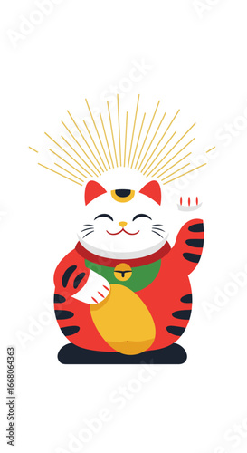 Smiling Japanese Maneki Neko cat beckoning good fortune and prosperity for business success