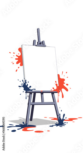 Blank artist's easel with creative paint splashes, ready for art, design, and inspiration