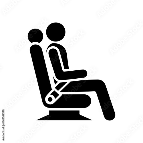 icon man in chair fastened seat belt, traffic,  passenger, sticks figure people isolated pictogram