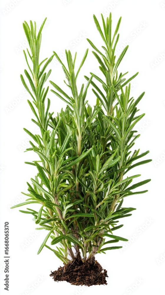 Fototapeta premium Stunning photo of rosemary, (Salvia rosmarinus, officinalis) plant set frontal bush herbaceous perennial plant isolated png on a white background perfectly cutout.