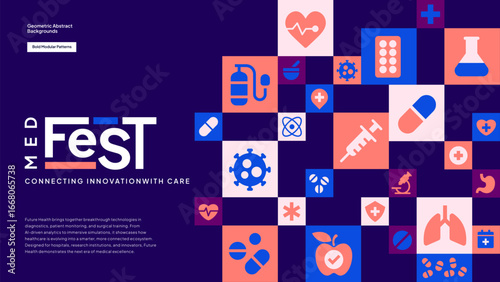 Medical Fest Poster Background - Healthcare Grid with Modern Icons and Typography