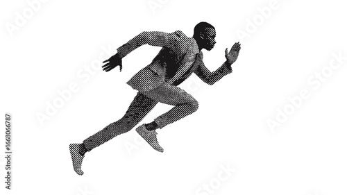 Retro Halftone Style Business Man Sprinting Representing Corporate Goals, Professional Ambition, Drive, and Career Success