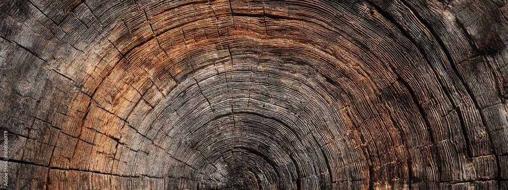 Naklejka premium wood texture of old stump. natural background of cut trunk with annual rings