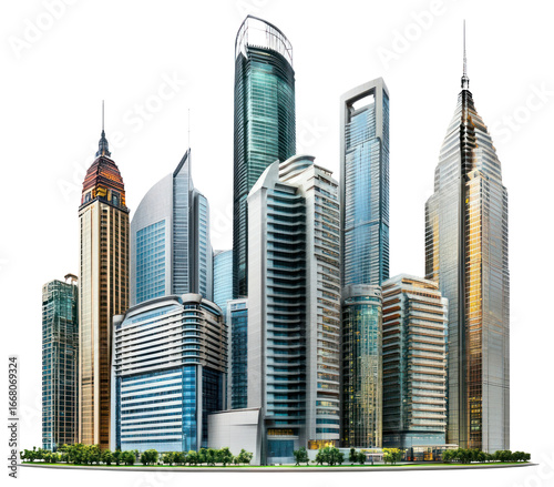 PNG Group of asian buildings architecture skyscraper modern.