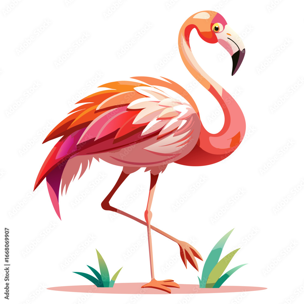 Obraz premium Vibrant Pink Flamingo Illustration: Tropical Bird, Stylized Vector Graphic, Summer Mood.