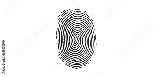 Fingerprint biometric design. Black identity pattern texture. Detailed finger scan lines illustration for technology.