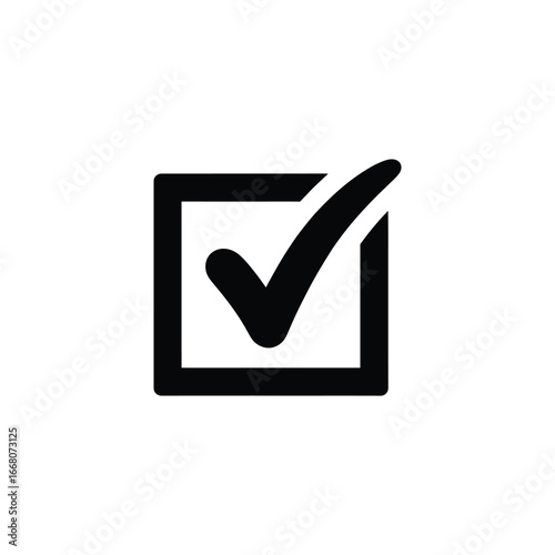 Black Checkmark in Box on Transparent Background Minimalist Design