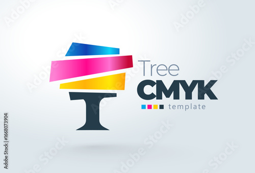 Cmyk Logo. Abstract Tree Printing theme. Template design vector. White background