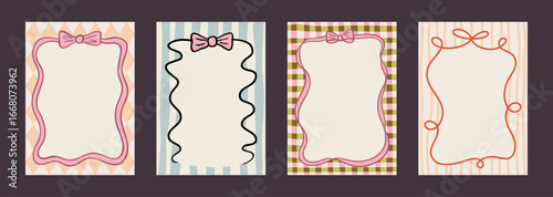 Elegant hand drawn frame set with vintage swirls, ribbons, and bows. Whimsical doodle borders for wedding invitations, greeting cards, or romantic minimalist designs