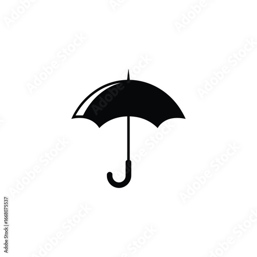 Black umbrella icon with transparent background, open umbrella design, protection tool