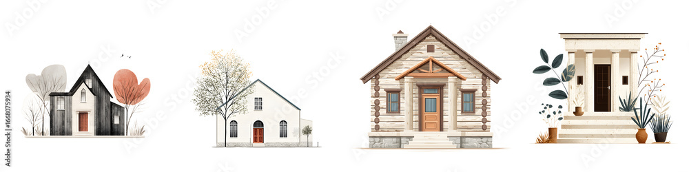 Obraz premium Watercolor Houses Collection - Charming Home Illustrations